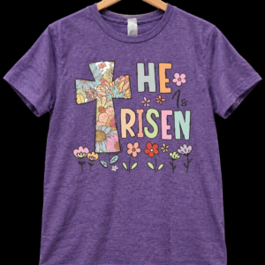 He Is Risen Floral Cross Youth T-Shirt