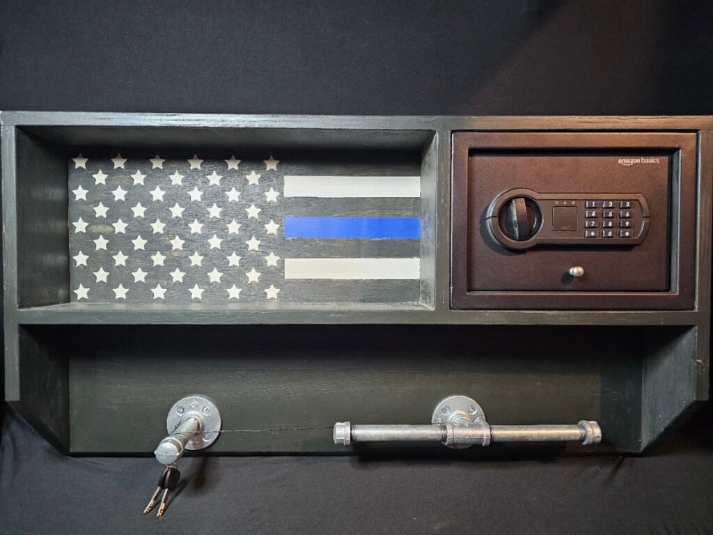 Thin Blue Line Duty Rack with Locking Safe