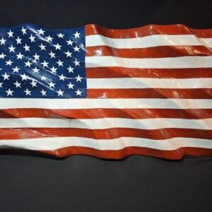 Hand-Carved Waving Wooden American Flag
